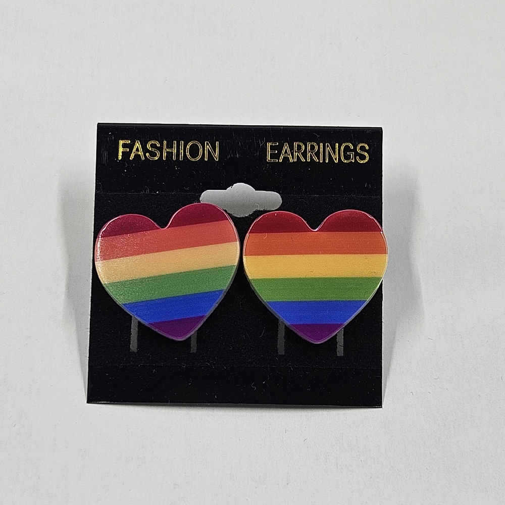 Upcycled Rainbow Heart Button Flat Back Post Earrings